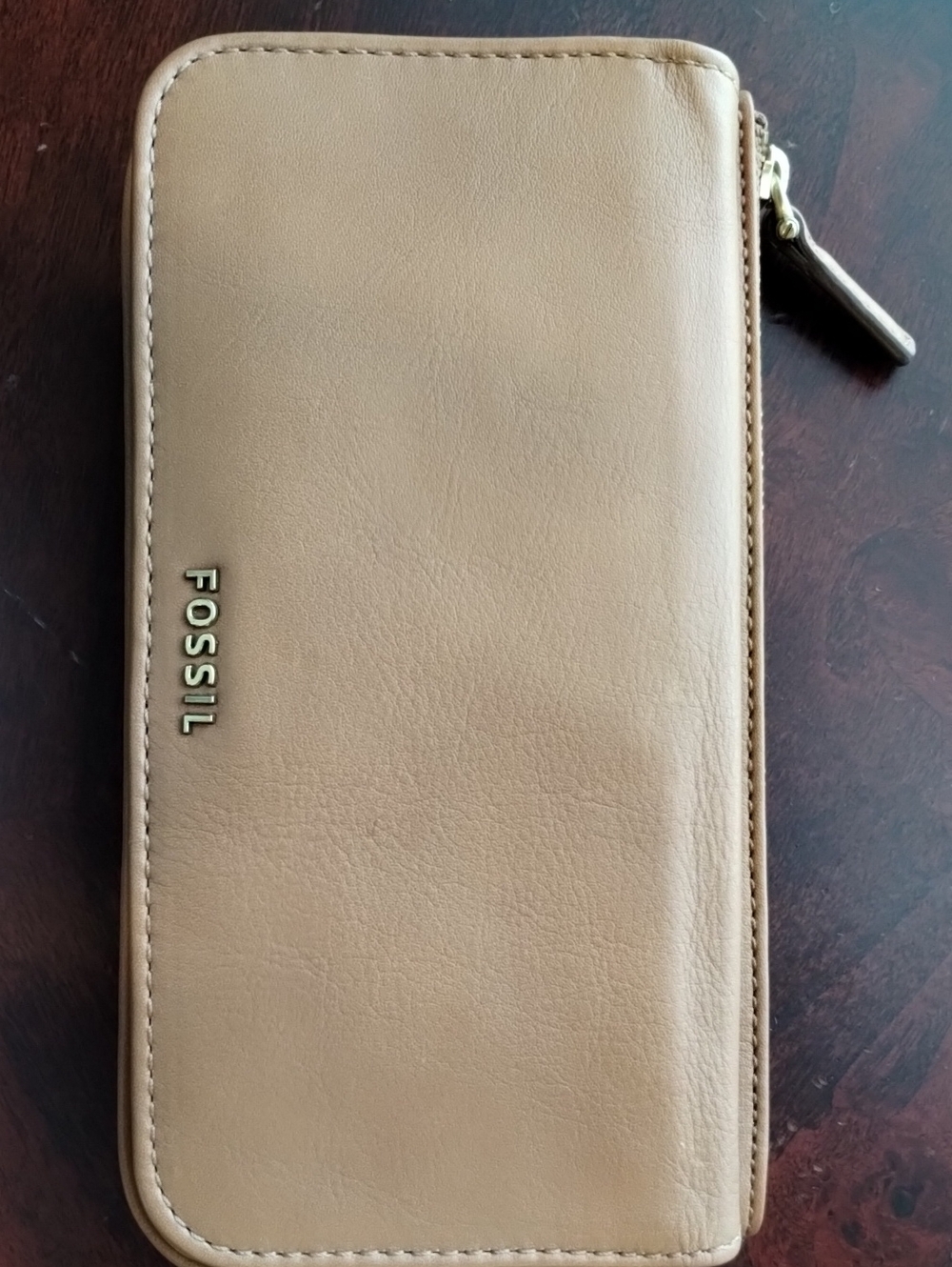 Fossil Camel Zip Leather Clutch Wallet
